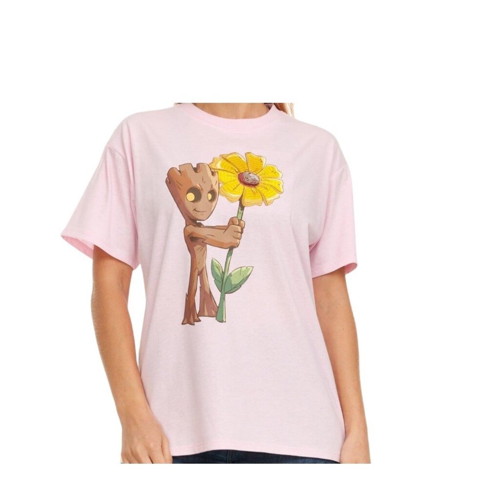 Marvel Baby Groot Embroidered Tee Shirt Pink Size XL NWT Spring Super Hero Cute